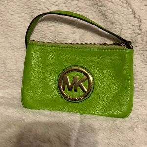 Michael Kors Neon Green Wristlet with Gold Logo
